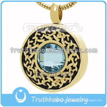 316L stainelss steel adult cremation urns crystal cremation pendant rhinestone pendant gold round memorial jewelry for men